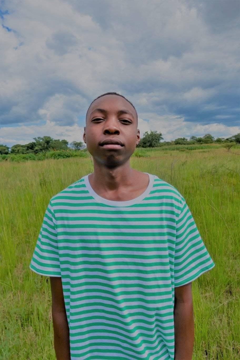 Takue SBT standing in a green field under a blue sky